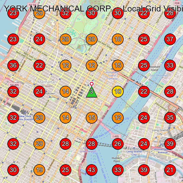 YORK MECHANICAL CORP. GeoGrid visibility map for Hvac Contractor in New York
